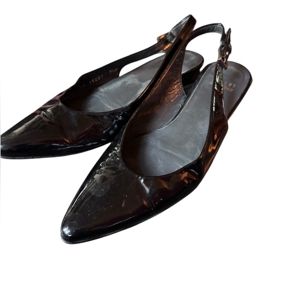 Stuart Weitzman black patent leather pointed toe slingback facts 7.4 medium - Picture 1 of 6